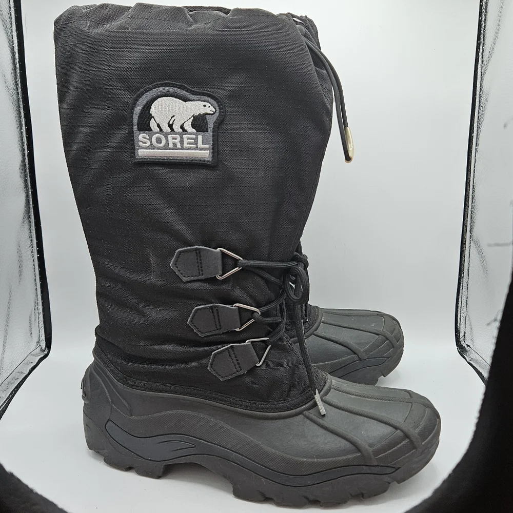 SOREL Kaufman Black Insulated Waterproof Glacier Winter Snow Boots size 8
